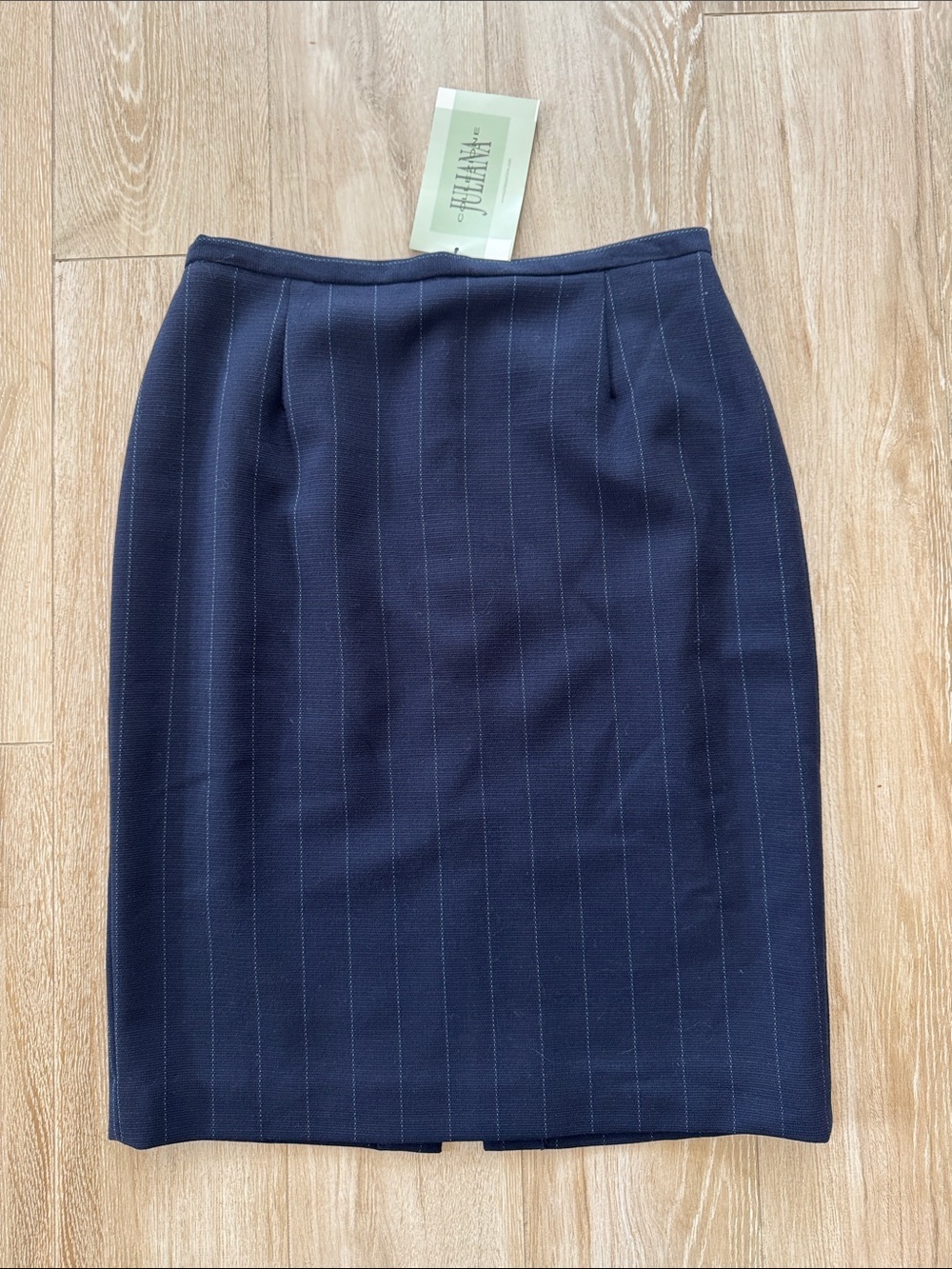 NWT Juliana Collezione  Navy Crepe Stripe Skirt 10
